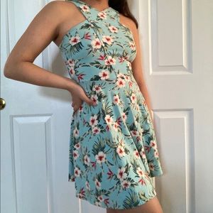 Hollister tropical floral halter bandage dress